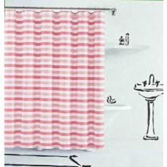Kate Spade Foliage Striped Shower Curtain Pink - Picture 1 of 5
